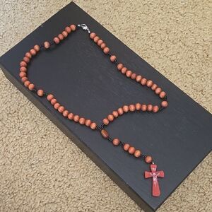 Handcrafted Wooden Rosary with Cross black beads and brown. Clasp unisex faith
